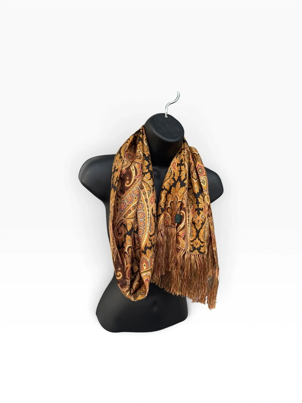Vintage Inspired 100% Silk Bohemian Paisley Print Fringe Scarf Unbranded
